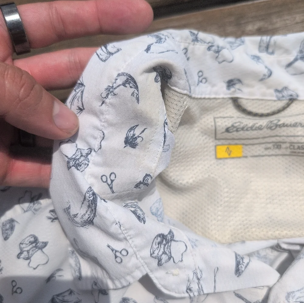 Eddie Bauer Men's Fly Fishing Patterned Short Sleeve Shirt, Size XLT - Picture 3 of 6